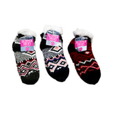 MIXED KNIT SHERPA SHORTY SOCKS - ASSORTED COLORS - BLACK/RED - GREY/FUCHSIA - NAVY/PINK - 8 pcs of each